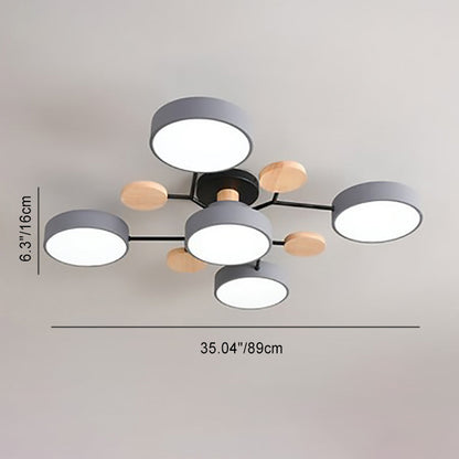 LED Semi-Flush Mount Ceiling Light - Scandinavian Round Molecule Branch Design for Living Room & Modern Spaces