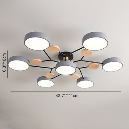 LED Semi-Flush Mount Ceiling Light - Scandinavian Round Molecule Branch Design for Living Room & Modern Spaces