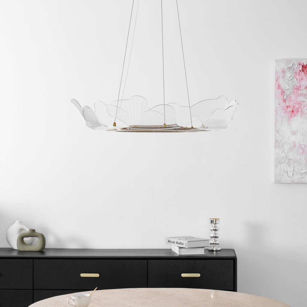 Leaf-Shaped LED Chandelier | Gold Finish, Dimmable & Ideal for Living Room or Kitchen