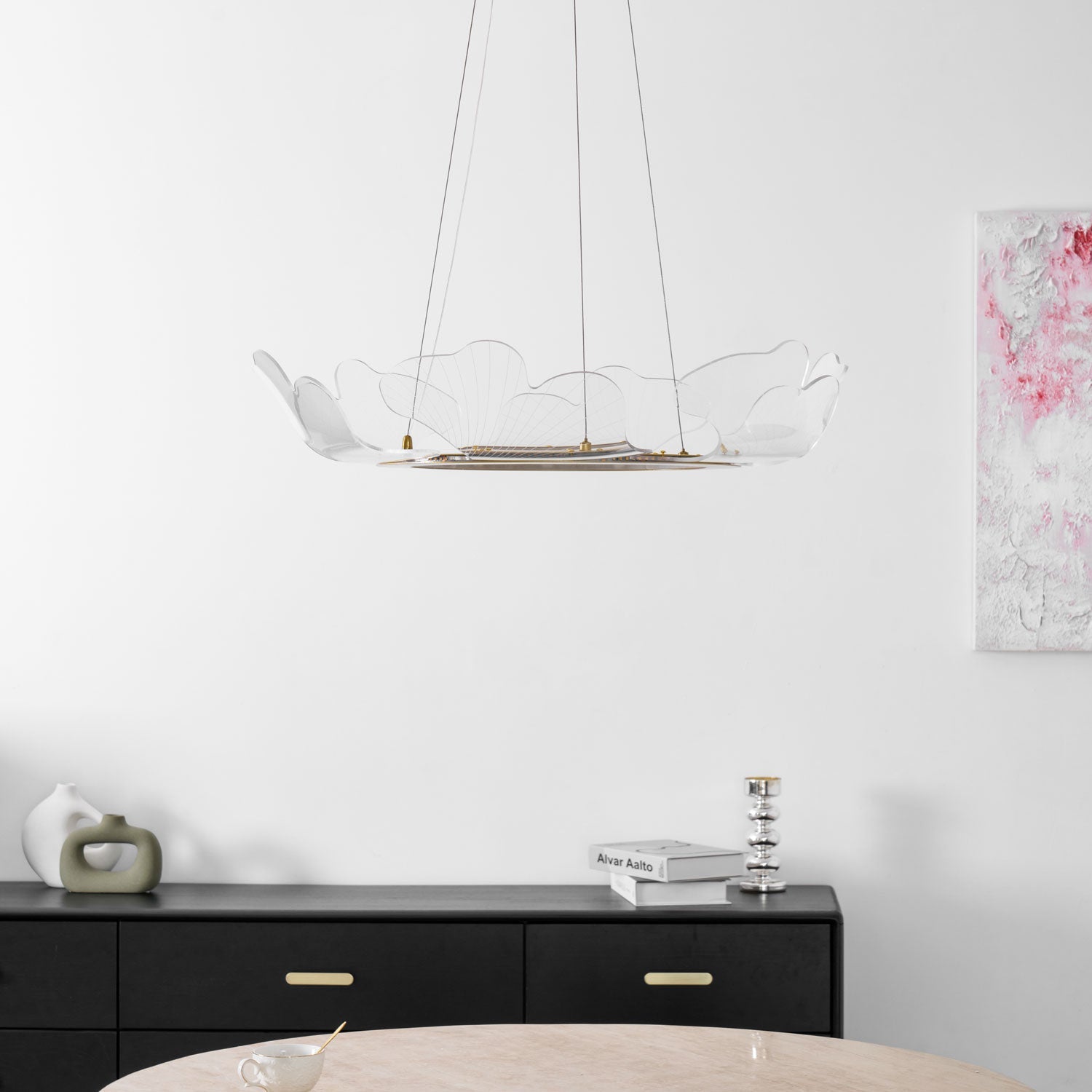 Leaf-Shaped LED Chandelier | Gold Finish, Dimmable & Ideal for Living Room or Kitchen
