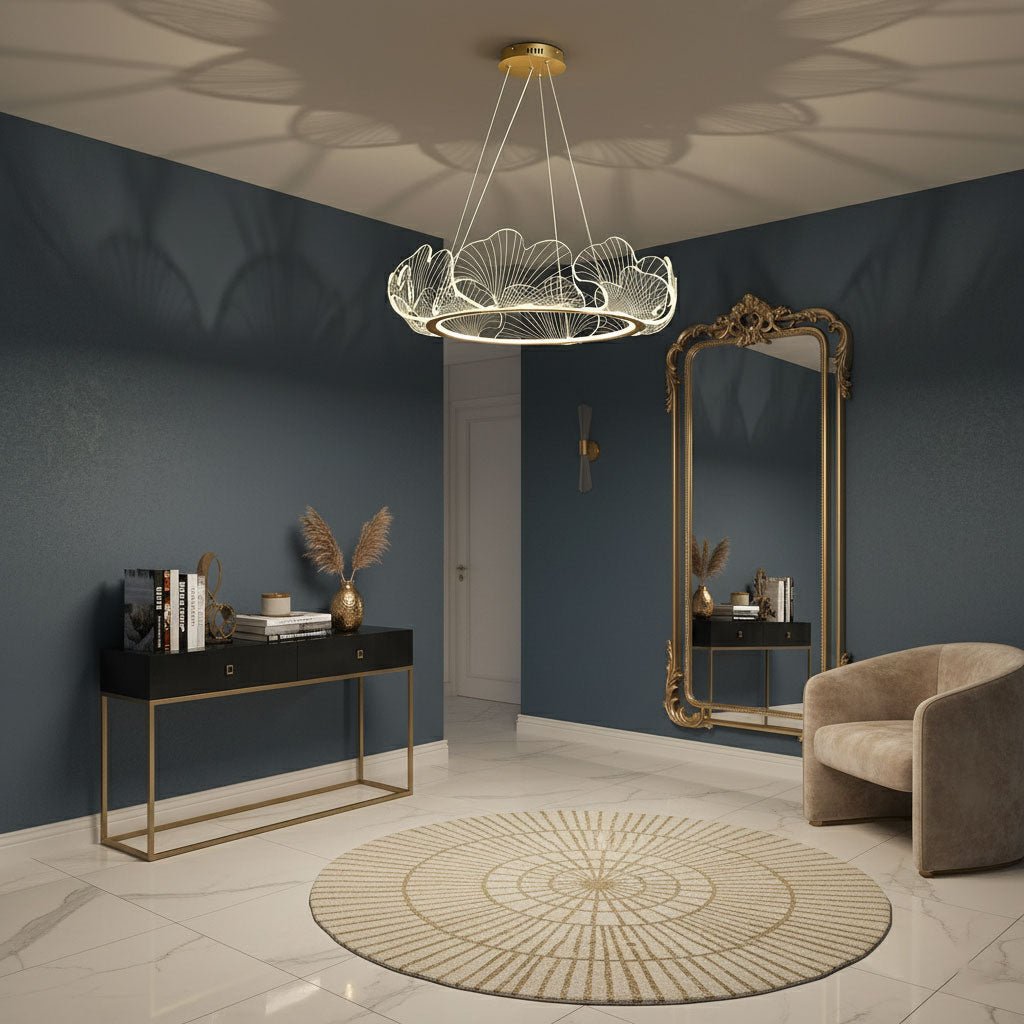 Leaf-Shaped LED Chandelier | Gold Finish, Dimmable & Ideal for Living Room or Kitchen