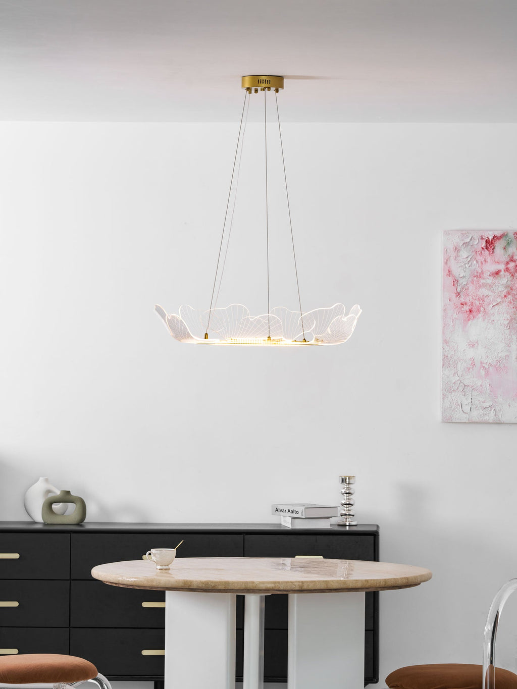 Leaf-Shaped LED Chandelier | Gold Finish, Dimmable & Ideal for Living Room or Kitchen