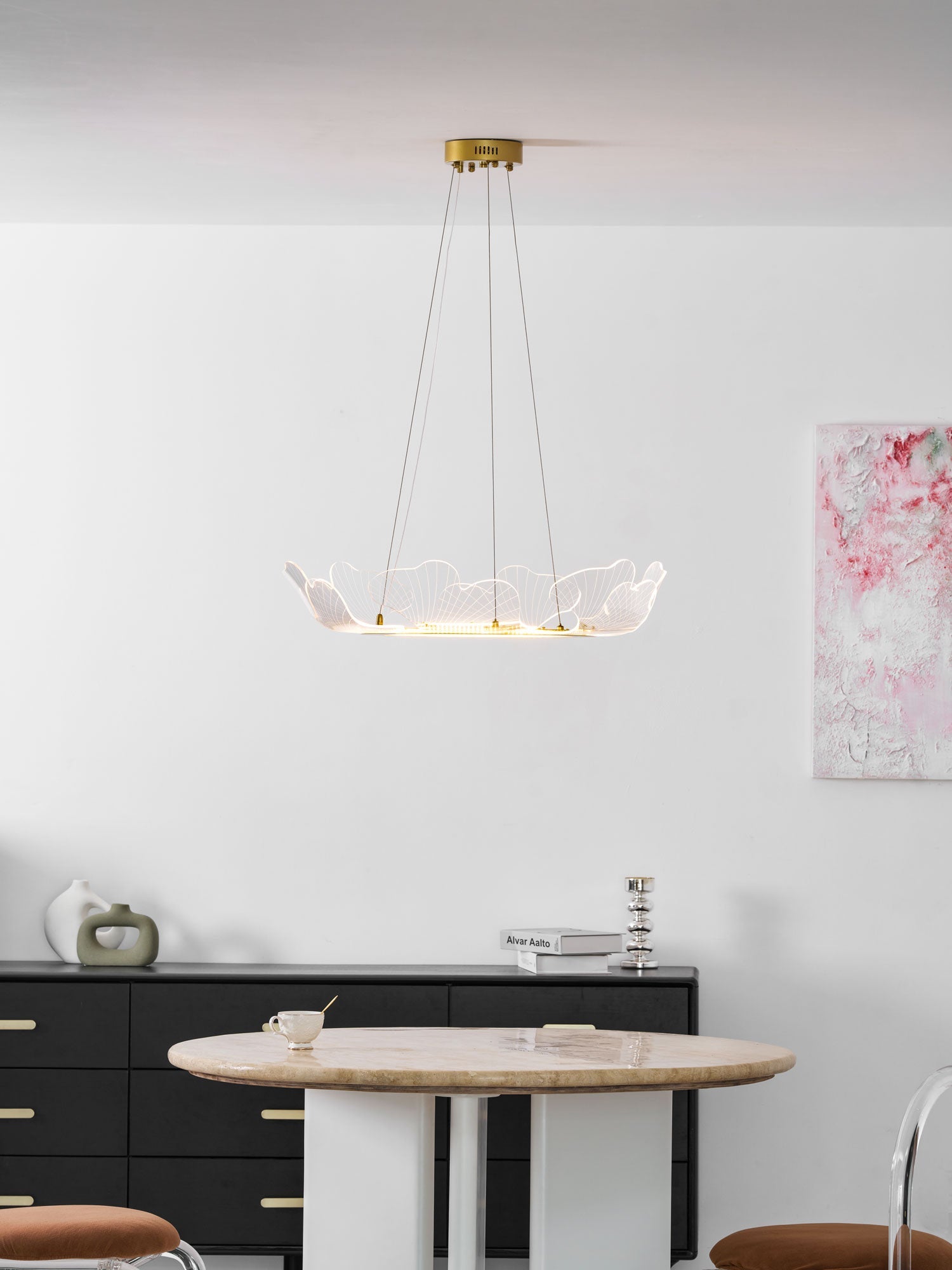 Leaf-Shaped LED Chandelier | Gold Finish, Dimmable & Ideal for Living Room or Kitchen