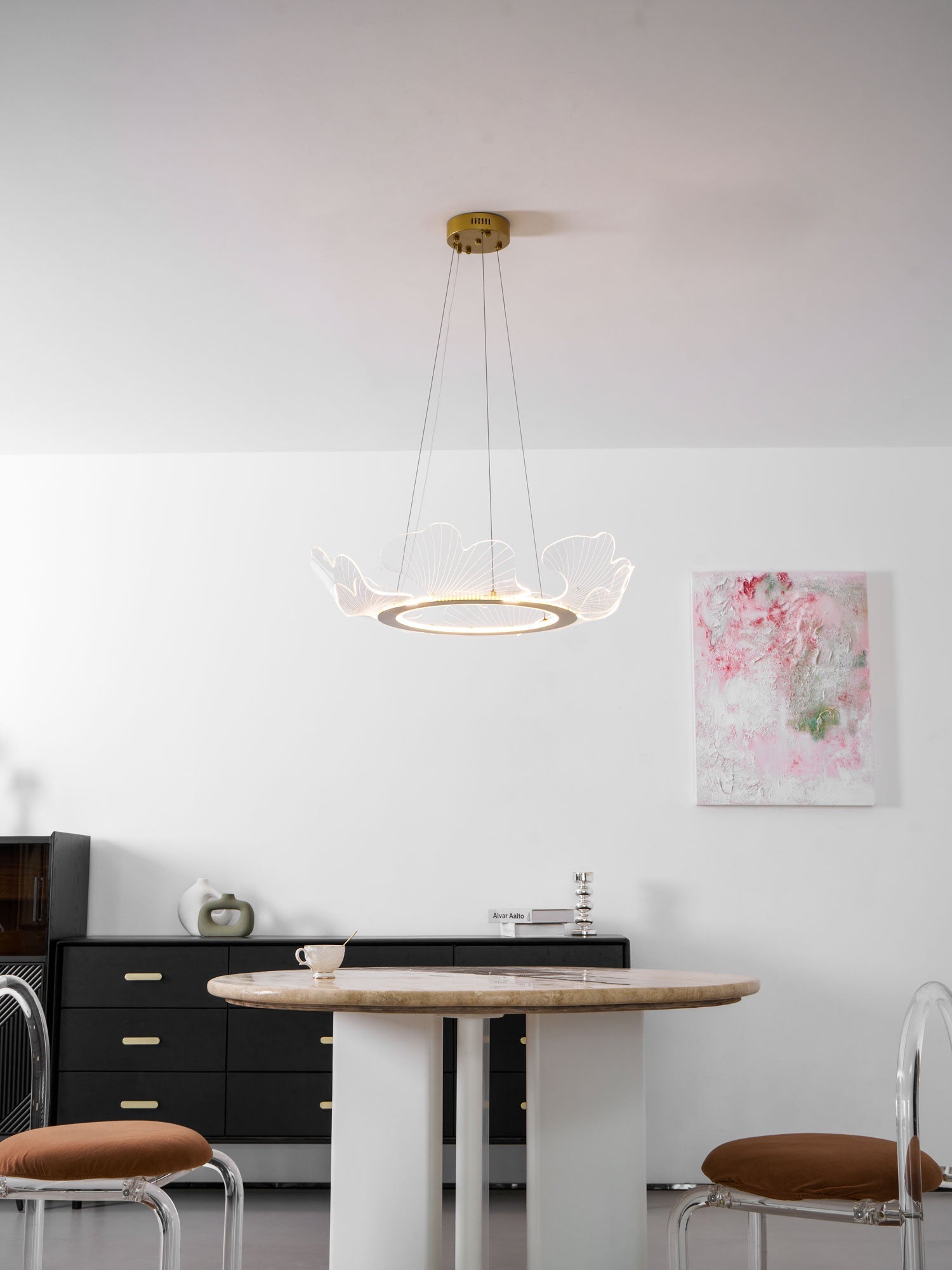 Leaf-Shaped LED Chandelier | Gold Finish, Dimmable & Ideal for Living Room or Kitchen