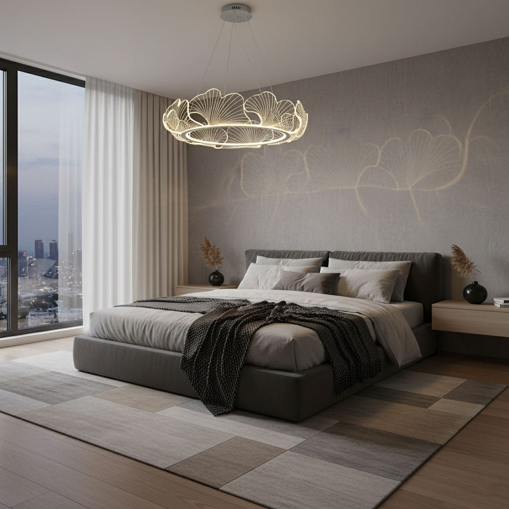 Leaf-Shaped LED Chandelier | Gold Finish, Dimmable & Ideal for Living Room or Kitchen