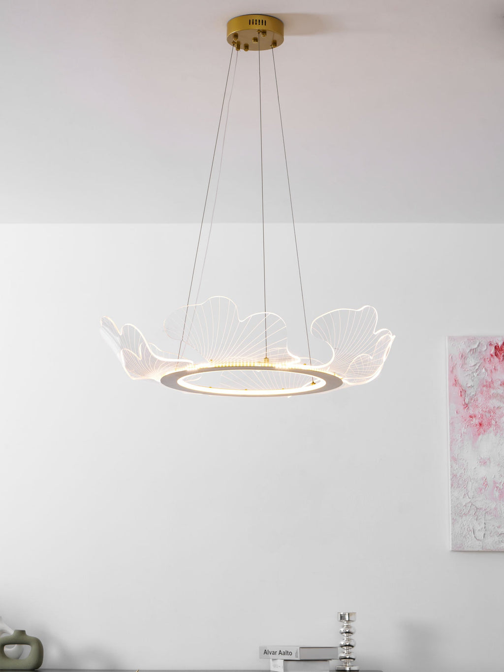 Leaf-Shaped LED Chandelier | Gold Finish, Dimmable & Ideal for Living Room or Kitchen