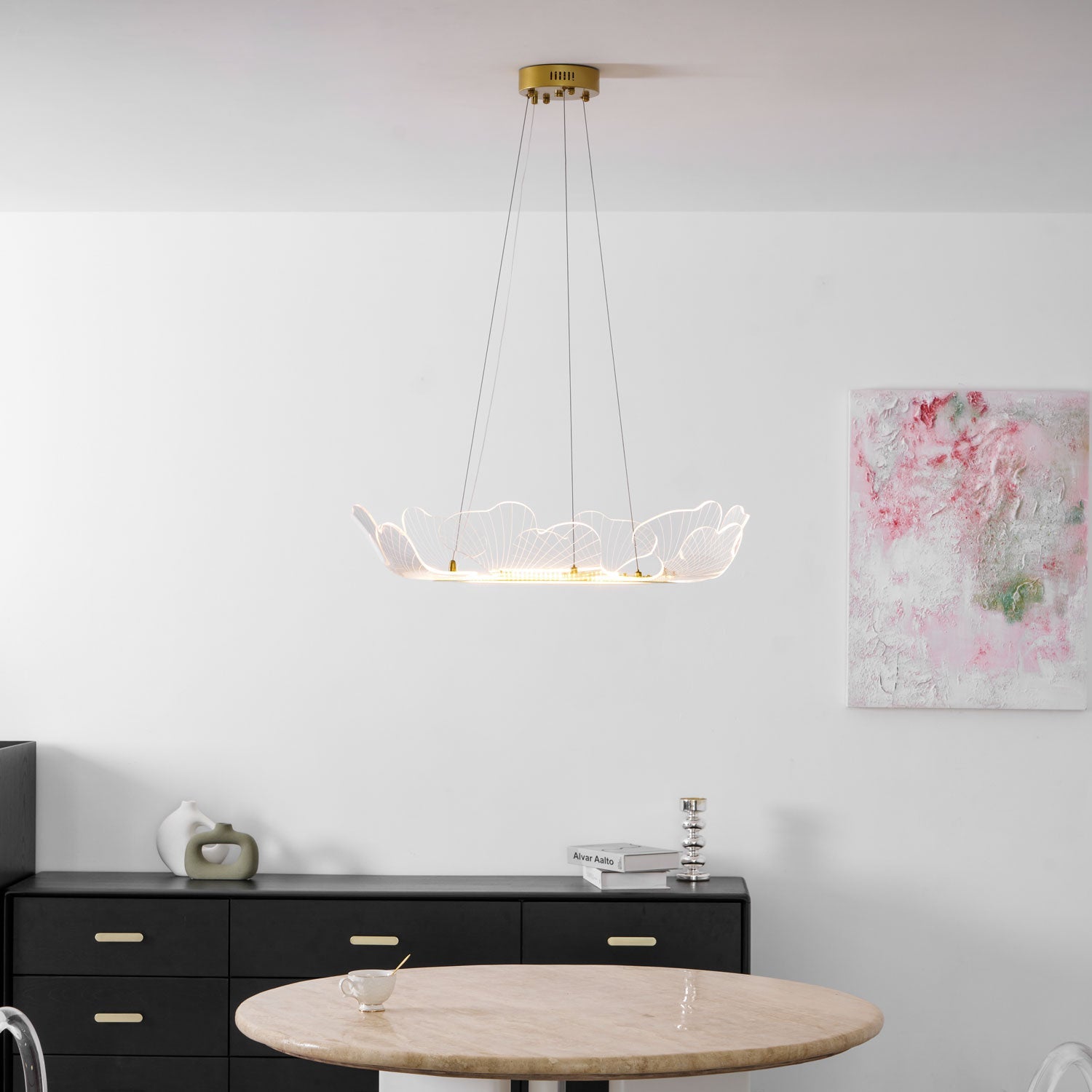 Leaf-Shaped LED Chandelier | Gold Finish, Dimmable & Ideal for Living Room or Kitchen
