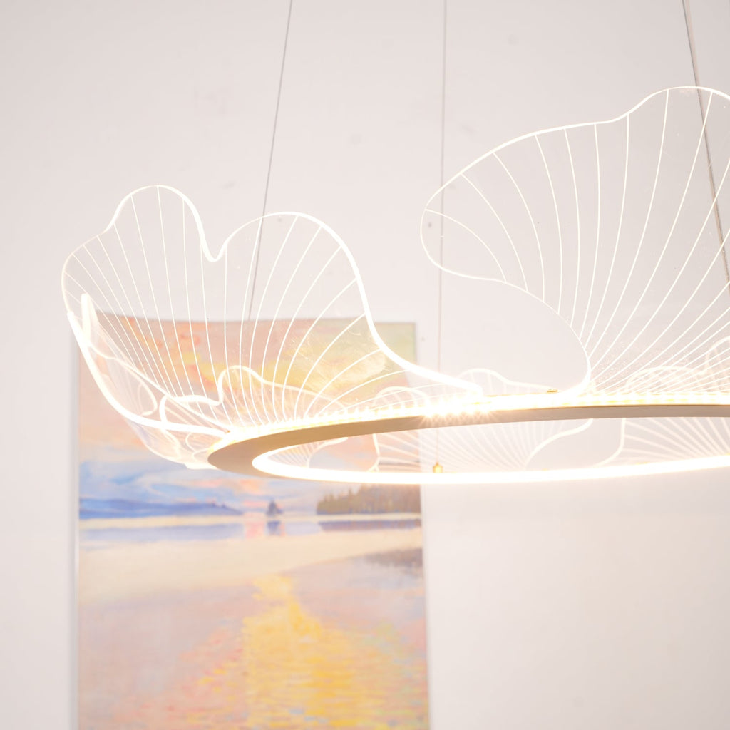 Leaf-Shaped LED Chandelier | Gold Finish, Dimmable & Ideal for Living Room or Kitchen
