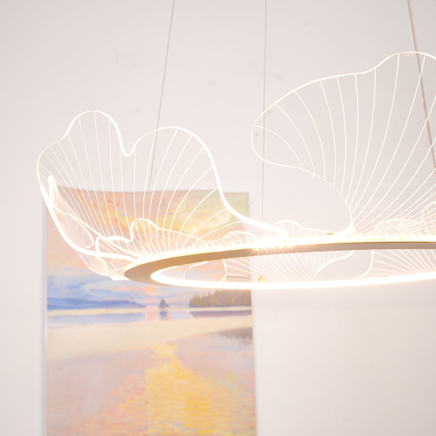 Leaf-Shaped LED Chandelier | Gold Finish, Dimmable & Ideal for Living Room or Kitchen