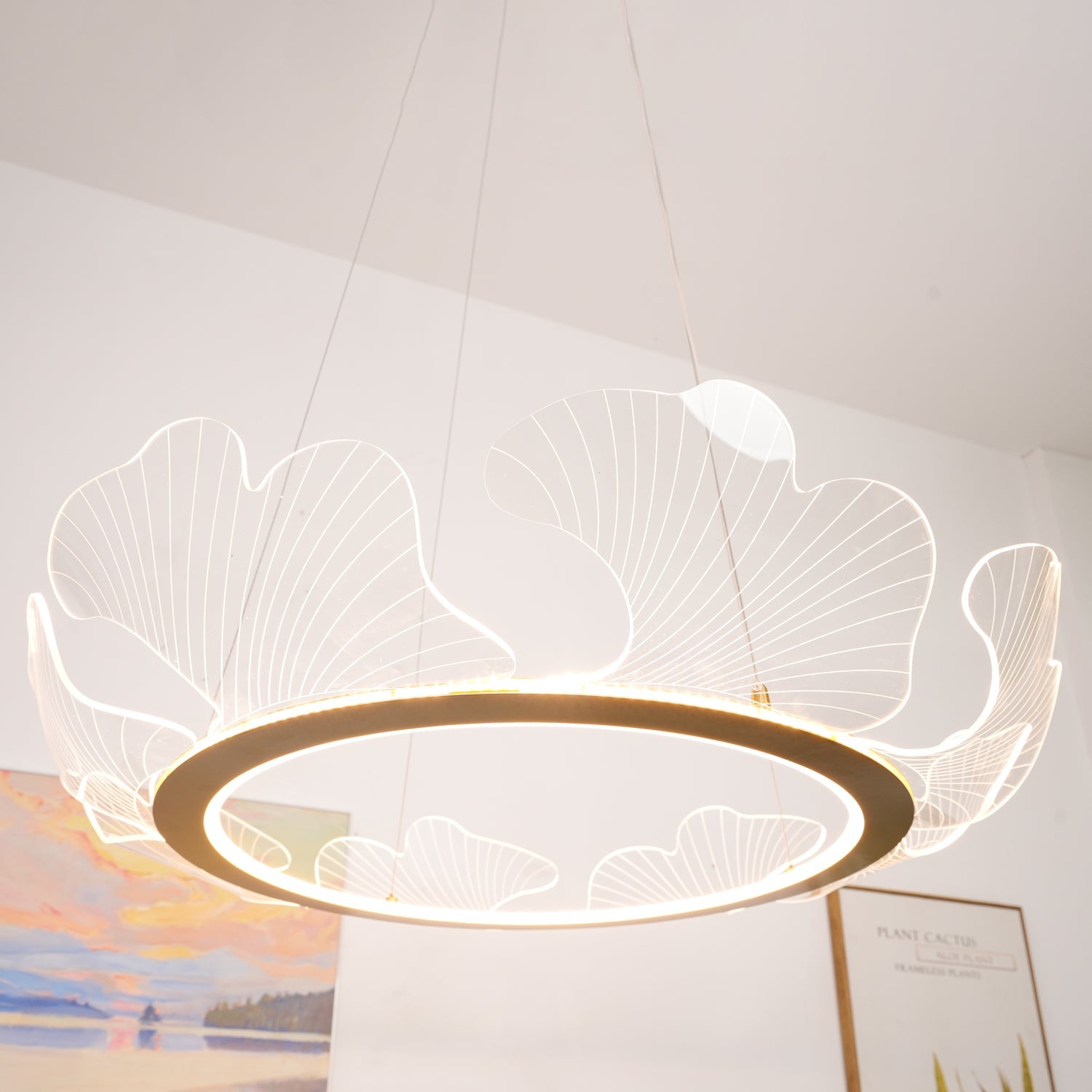 Leaf-Shaped LED Chandelier | Gold Finish, Dimmable & Ideal for Living Room or Kitchen