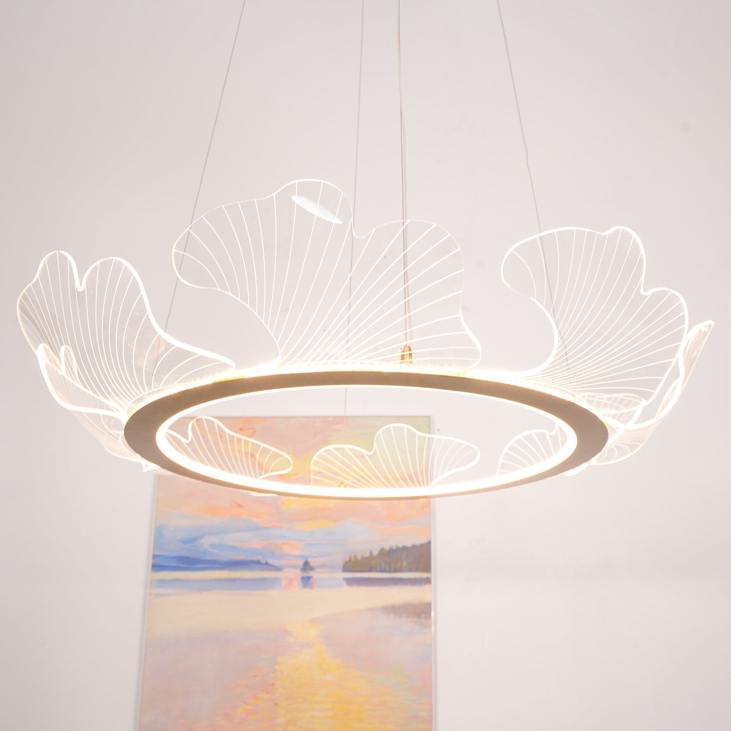 Leaf-Shaped LED Chandelier | Gold Finish, Dimmable & Ideal for Living Room or Kitchen