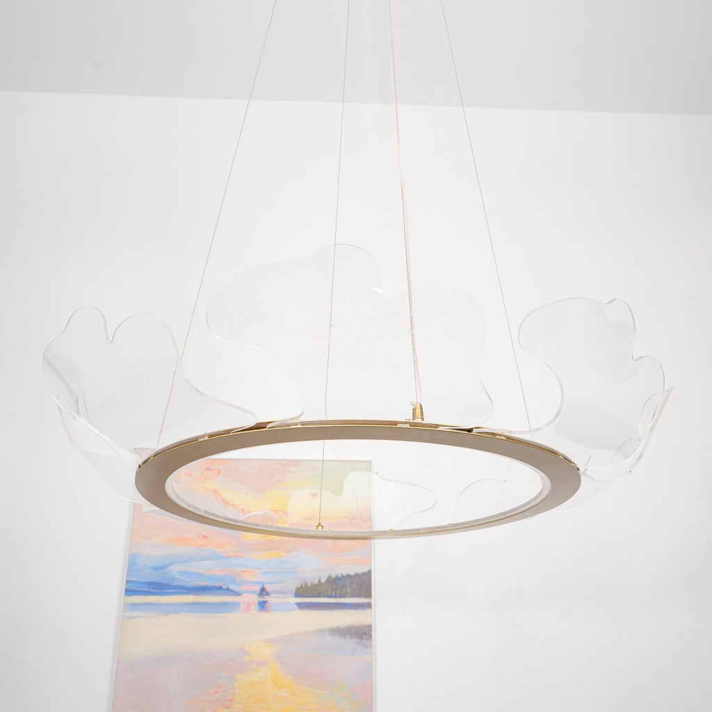 Leaf-Shaped LED Chandelier | Gold Finish, Dimmable & Ideal for Living Room or Kitchen