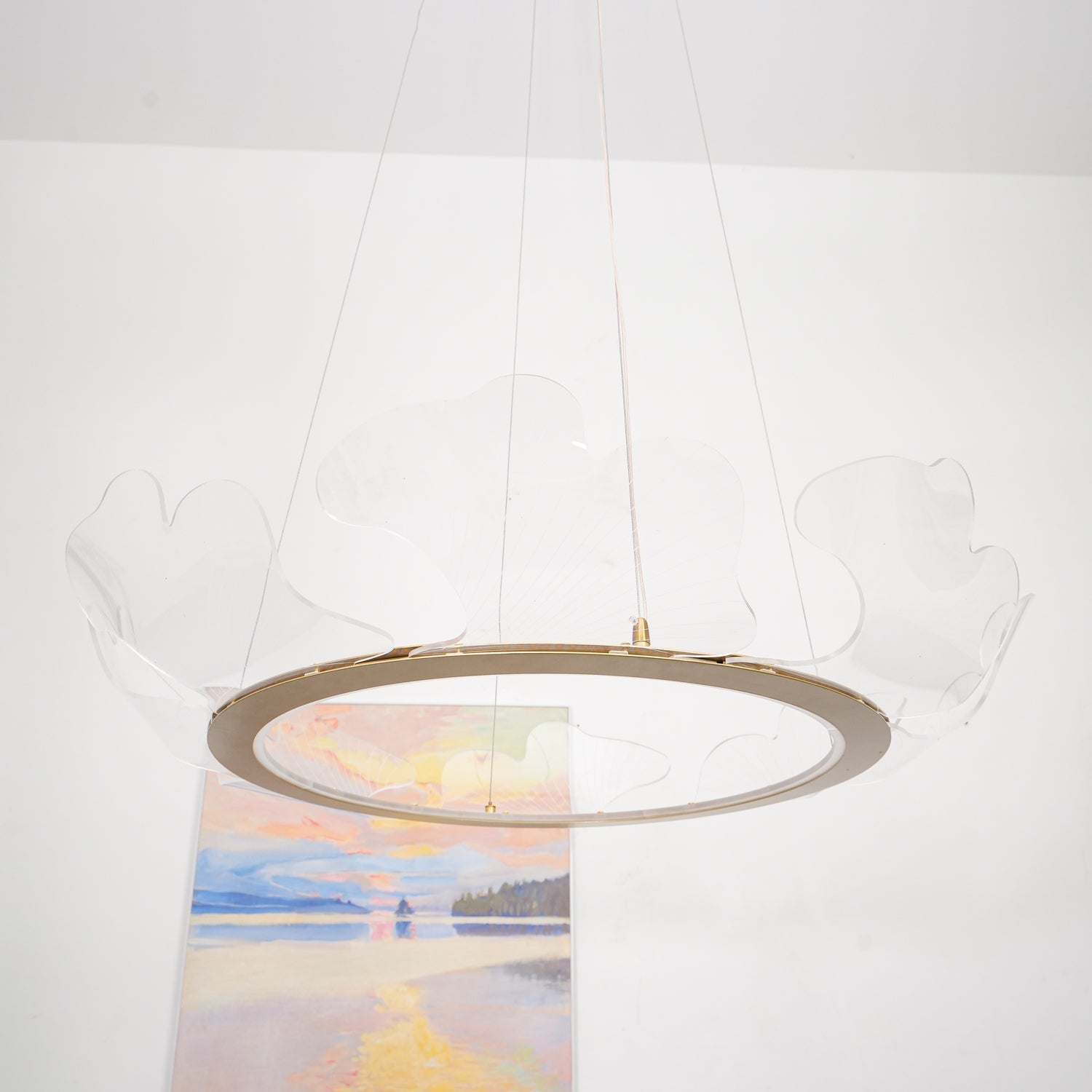 Leaf-Shaped LED Chandelier | Gold Finish, Dimmable & Ideal for Living Room or Kitchen