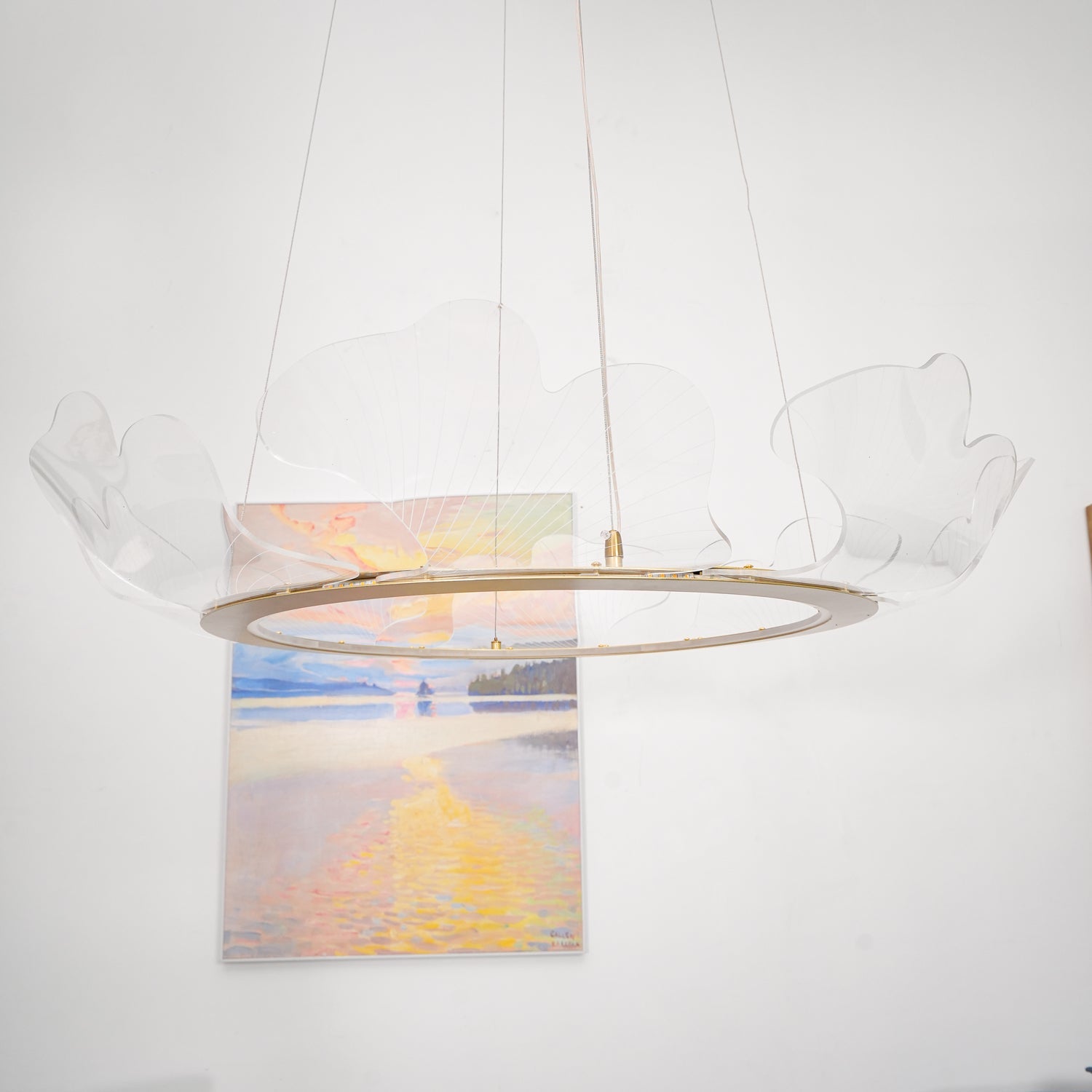Leaf-Shaped LED Chandelier | Gold Finish, Dimmable & Ideal for Living Room or Kitchen