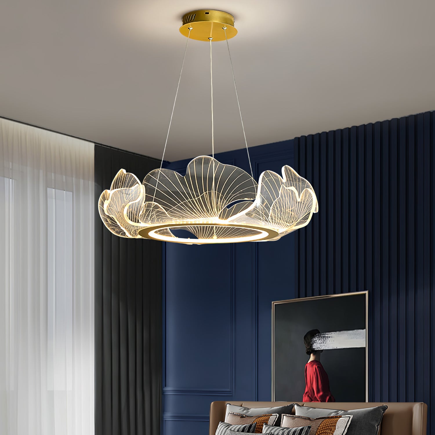 Leaf-Shaped LED Chandelier | Gold Finish, Dimmable & Ideal for Living Room or Kitchen