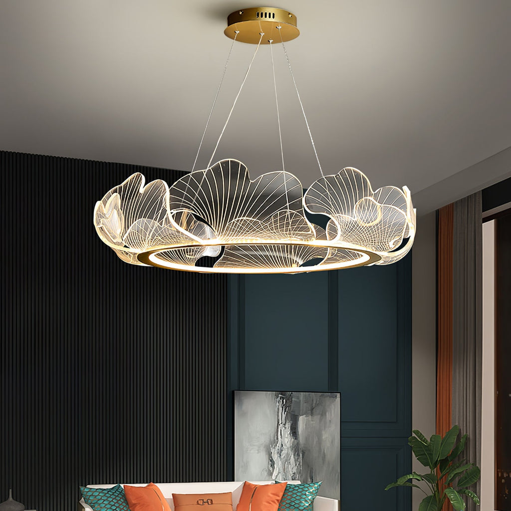 Leaf-Shaped LED Chandelier | Gold Finish, Dimmable & Ideal for Living Room or Kitchen