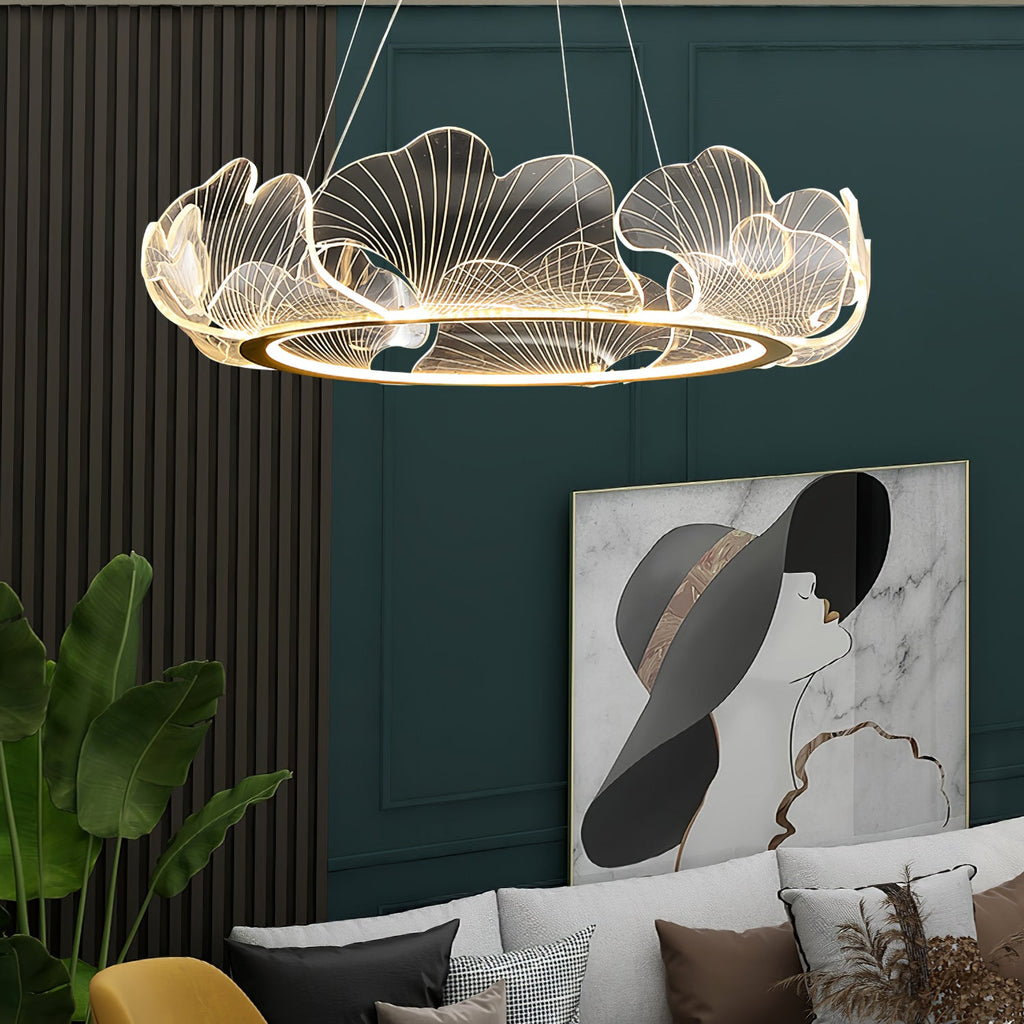 Leaf-Shaped LED Chandelier | Gold Finish, Dimmable & Ideal for Living Room or Kitchen
