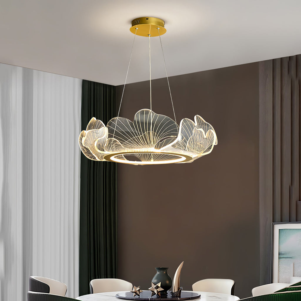 Leaf-Shaped LED Chandelier | Gold Finish, Dimmable & Ideal for Living Room or Kitchen