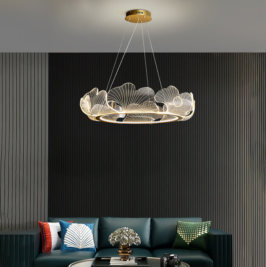 Leaf-Shaped LED Chandelier | Gold Finish, Dimmable & Ideal for Living Room or Kitchen