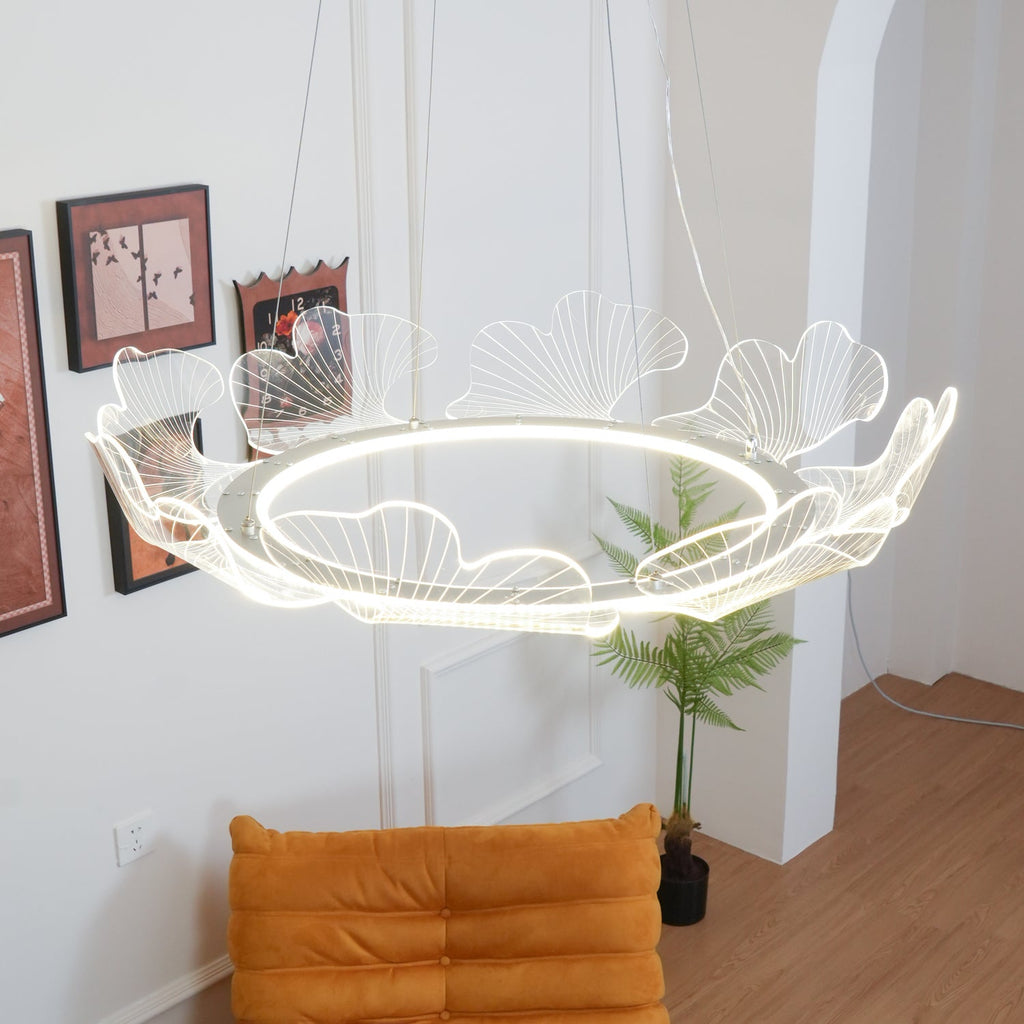 Leaf-Shaped LED Chandelier | Gold Finish, Dimmable & Ideal for Living Room or Kitchen