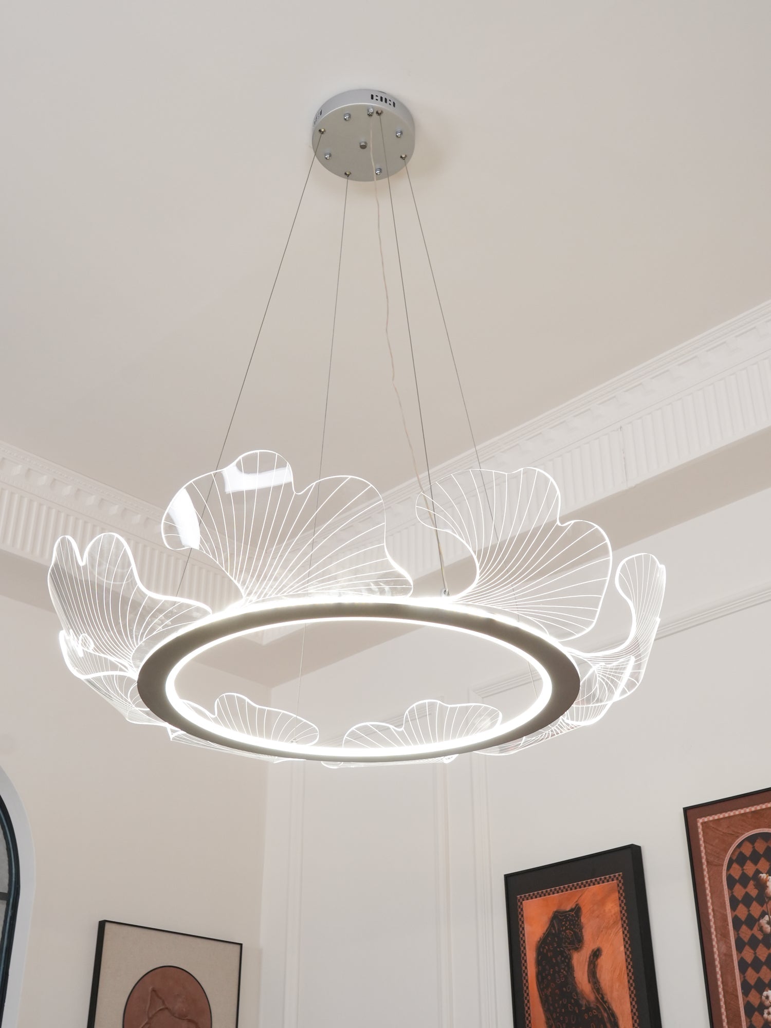 Leaf-Shaped LED Chandelier | Gold Finish, Dimmable & Ideal for Living Room or Kitchen