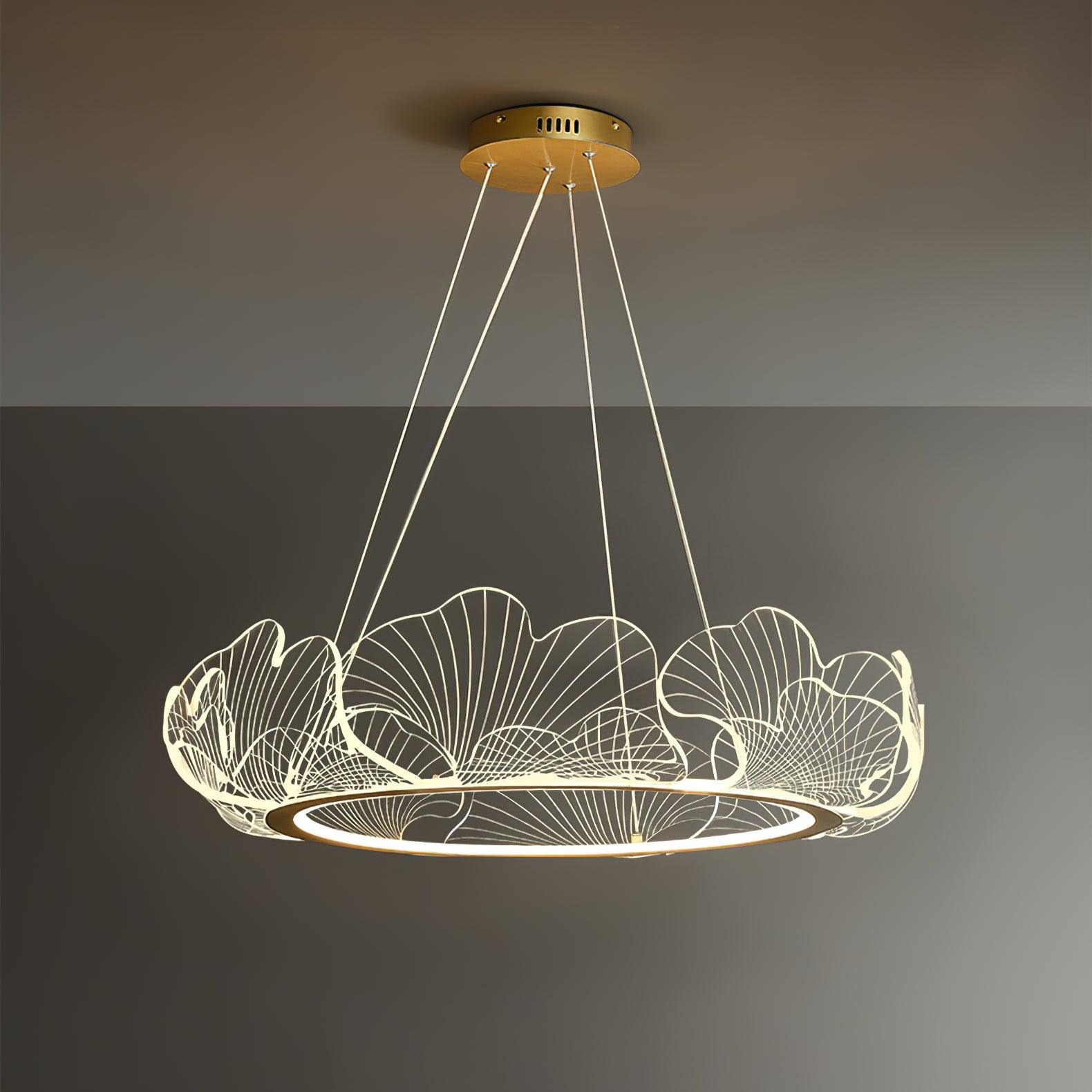 Leaf-Shaped LED Chandelier | Gold Finish, Dimmable & Ideal for Living Room or Kitchen