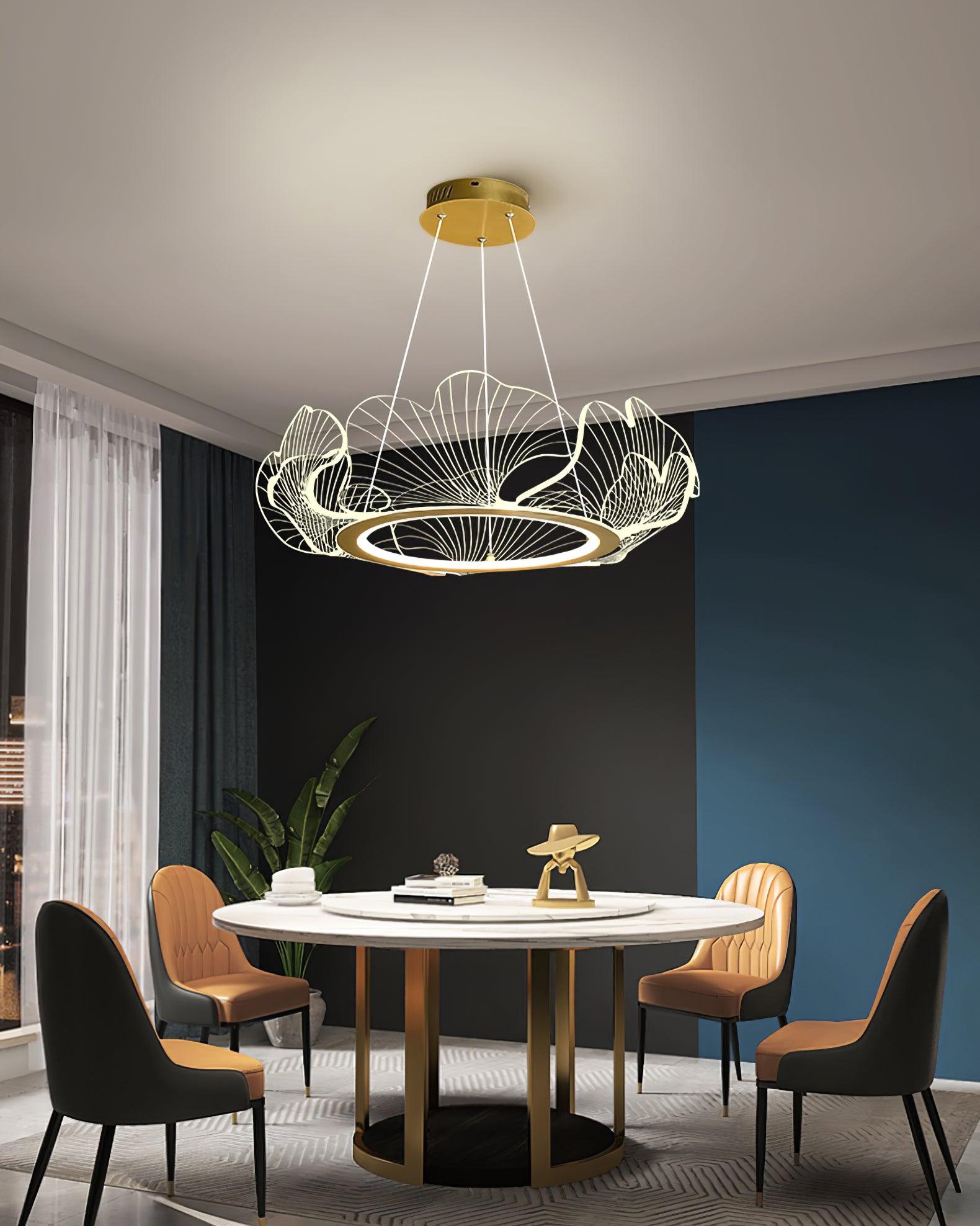 Leaf-Shaped LED Chandelier | Gold Finish, Dimmable & Ideal for Living Room or Kitchen