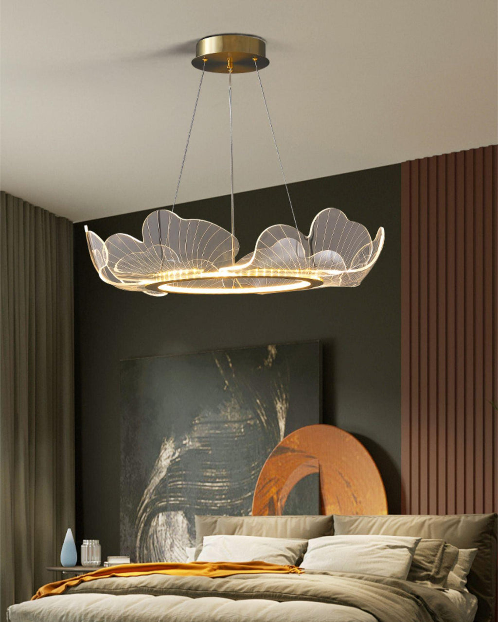 Leaf-Shaped LED Chandelier | Gold Finish, Dimmable & Ideal for Living Room or Kitchen