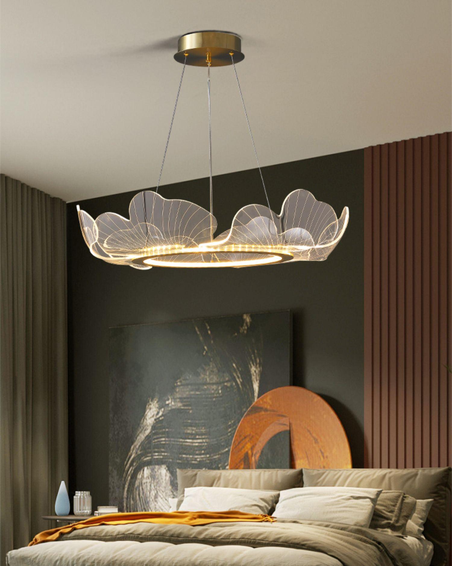 Leaf-Shaped LED Chandelier | Gold Finish, Dimmable & Ideal for Living Room or Kitchen