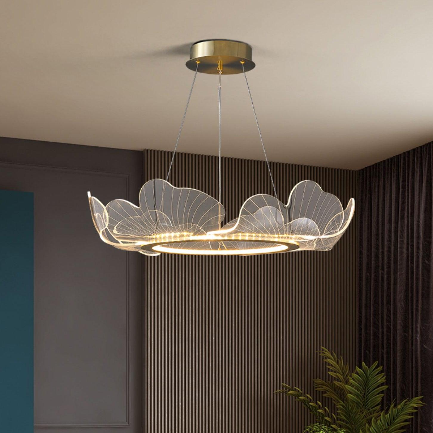 Leaf-Shaped LED Chandelier | Gold Finish, Dimmable & Ideal for Living Room or Kitchen