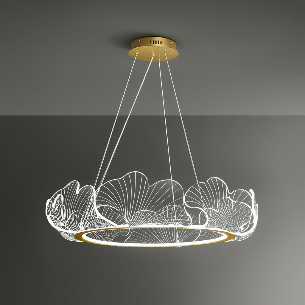 Leaf-Shaped LED Chandelier | Gold Finish, Dimmable & Ideal for Living Room or Kitchen
