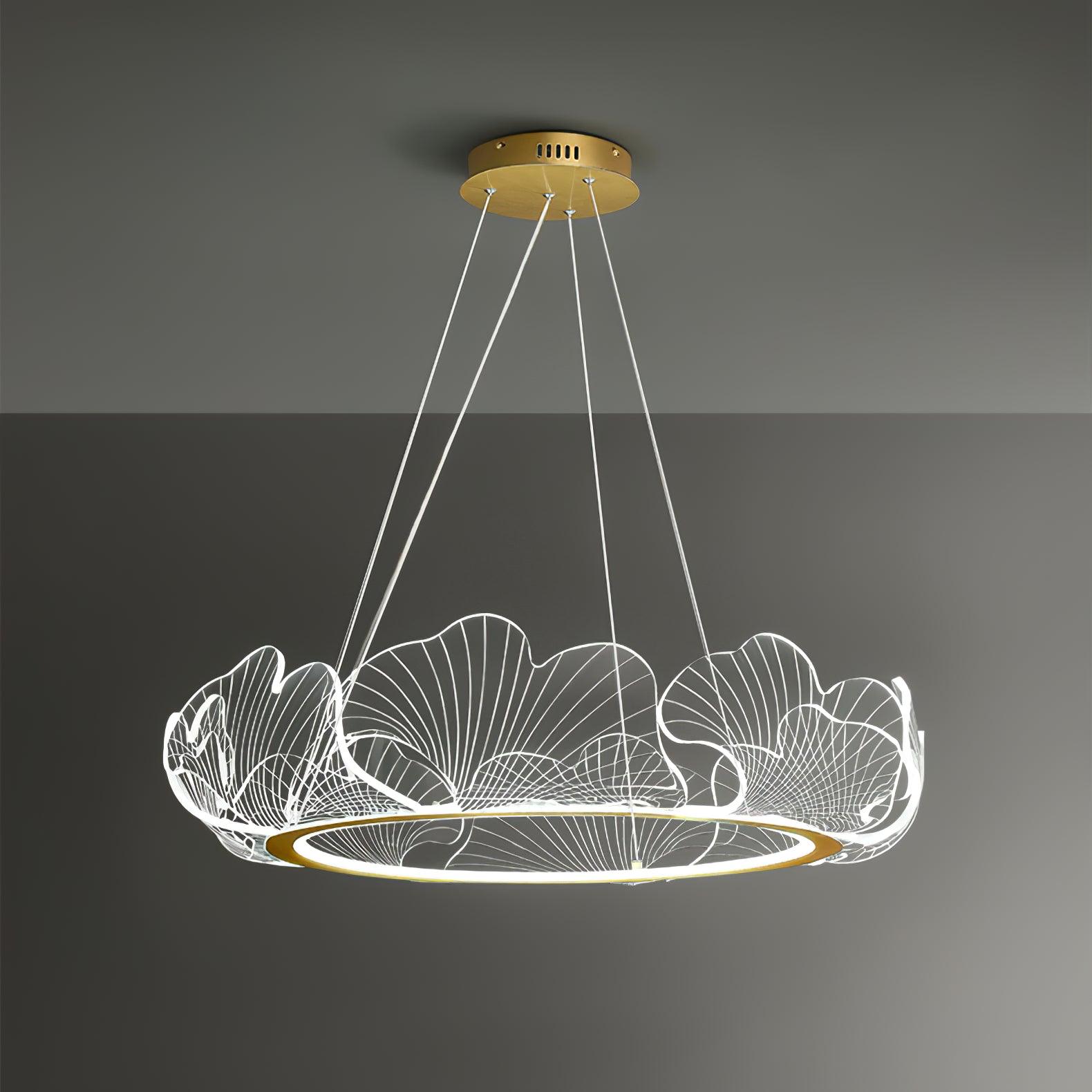 Leaf-Shaped LED Chandelier | Gold Finish, Dimmable & Ideal for Living Room or Kitchen