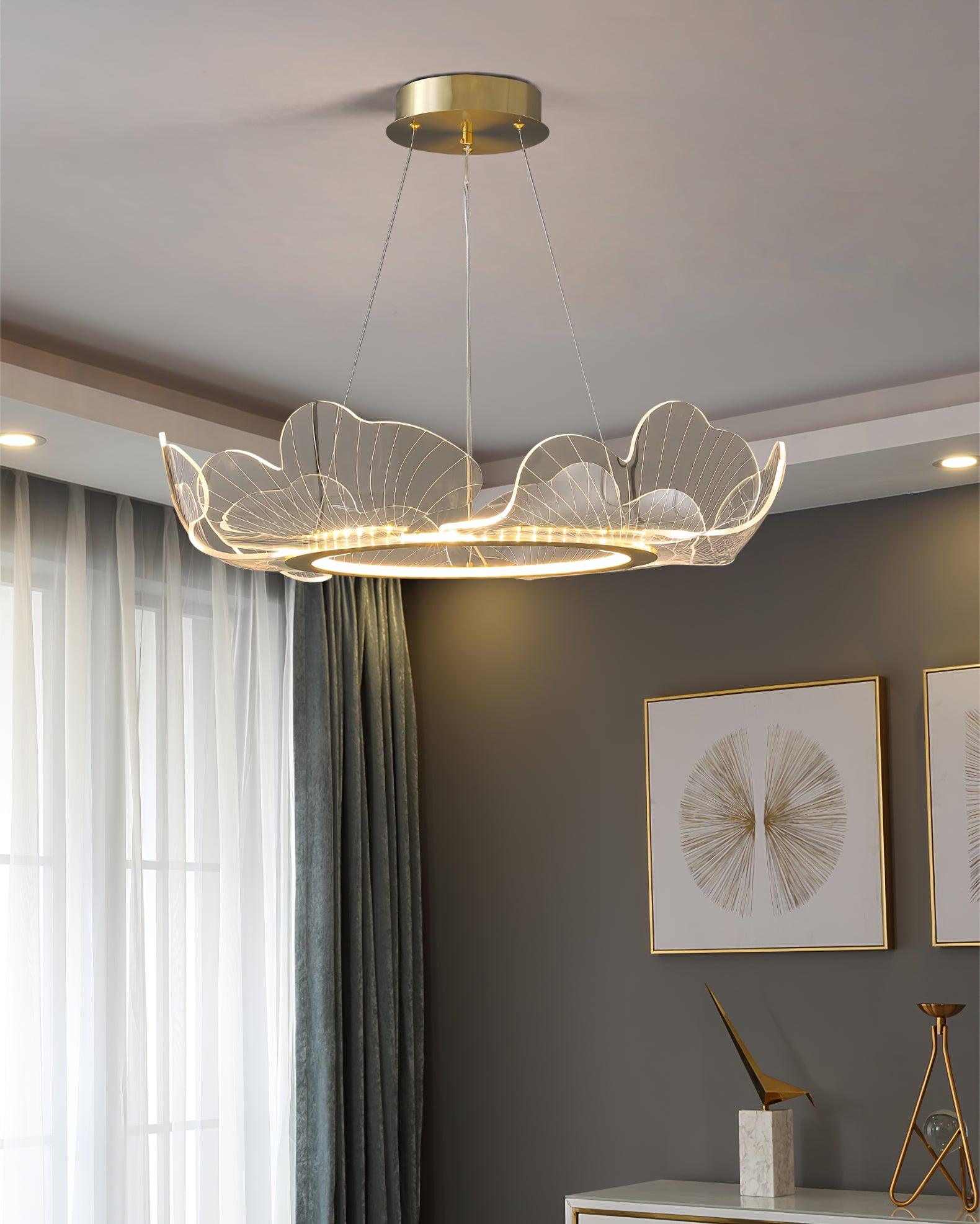 Leaf-Shaped LED Chandelier | Gold Finish, Dimmable & Ideal for Living Room or Kitchen