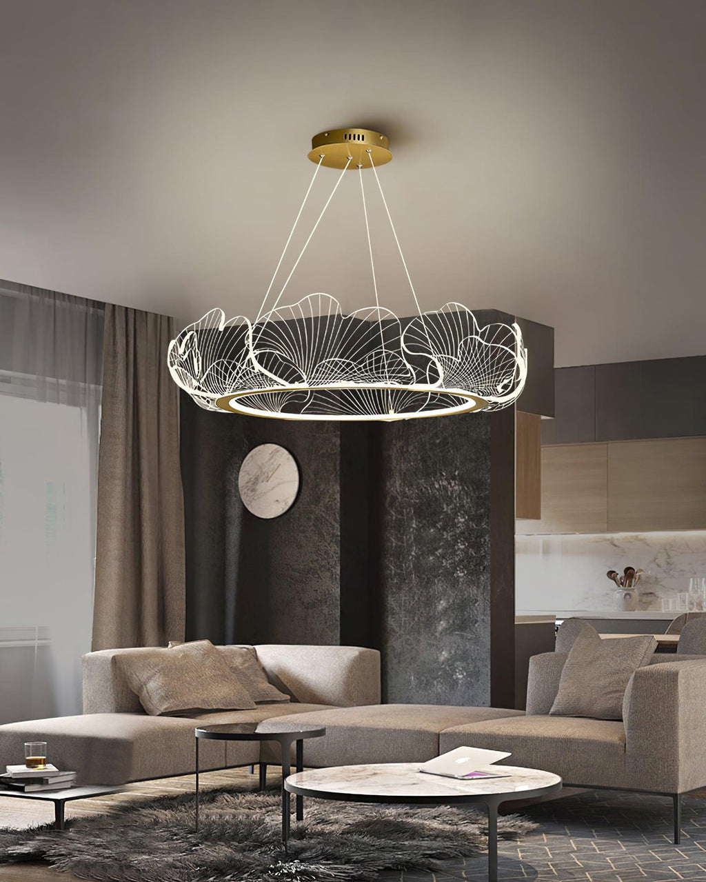 Leaf-Shaped LED Chandelier | Gold Finish, Dimmable & Ideal for Living Room or Kitchen