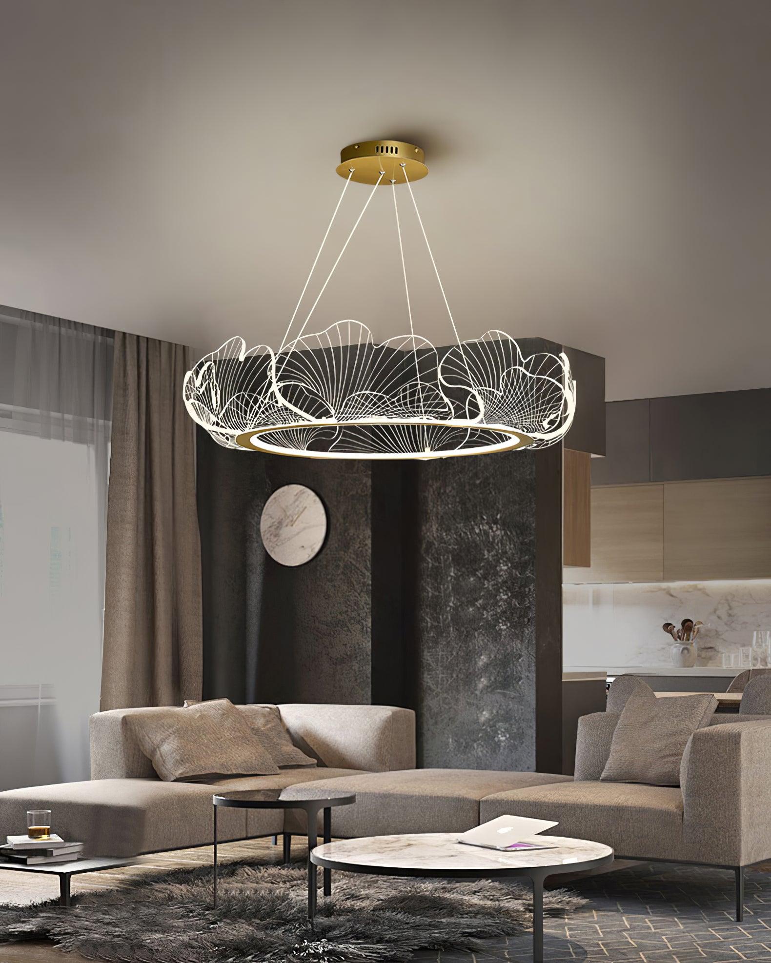 Leaf-Shaped LED Chandelier | Gold Finish, Dimmable & Ideal for Living Room or Kitchen