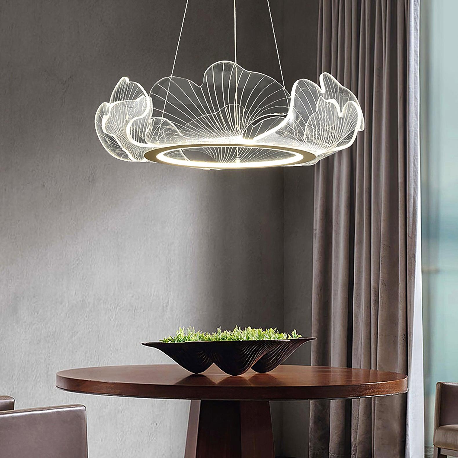 Leaf-Shaped LED Chandelier | Gold Finish, Dimmable & Ideal for Living Room or Kitchen