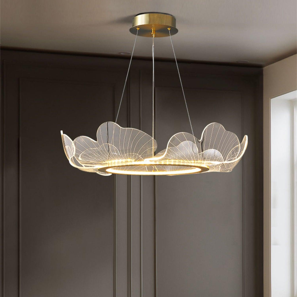 Leaf-Shaped LED Chandelier | Gold Finish, Dimmable & Ideal for Living Room or Kitchen