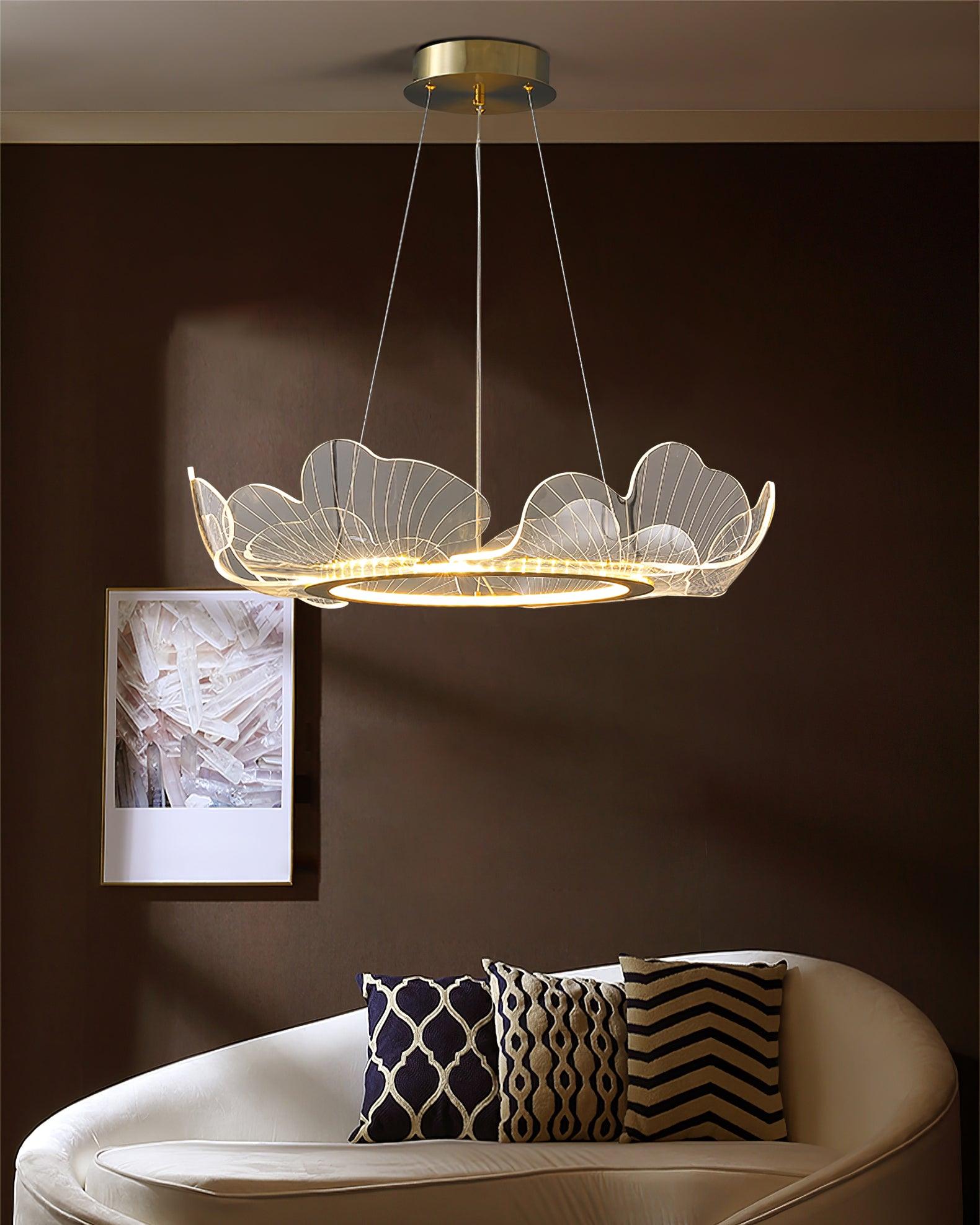 Leaf-Shaped LED Chandelier | Gold Finish, Dimmable & Ideal for Living Room or Kitchen