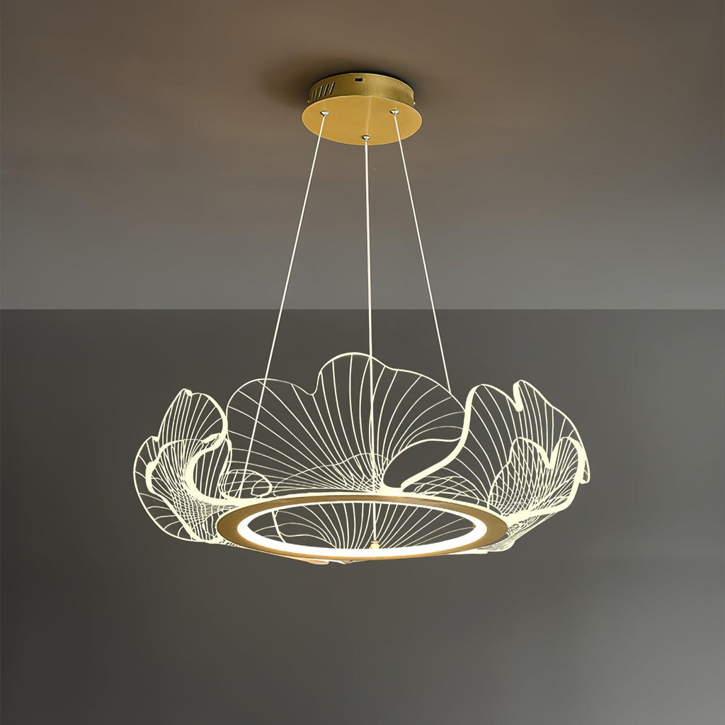 Leaf-Shaped LED Chandelier | Gold Finish, Dimmable & Ideal for Living Room or Kitchen