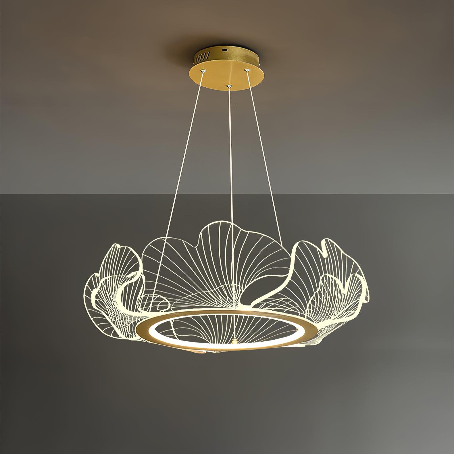 Leaf-Shaped LED Chandelier | Gold Finish, Dimmable & Ideal for Living Room or Kitchen