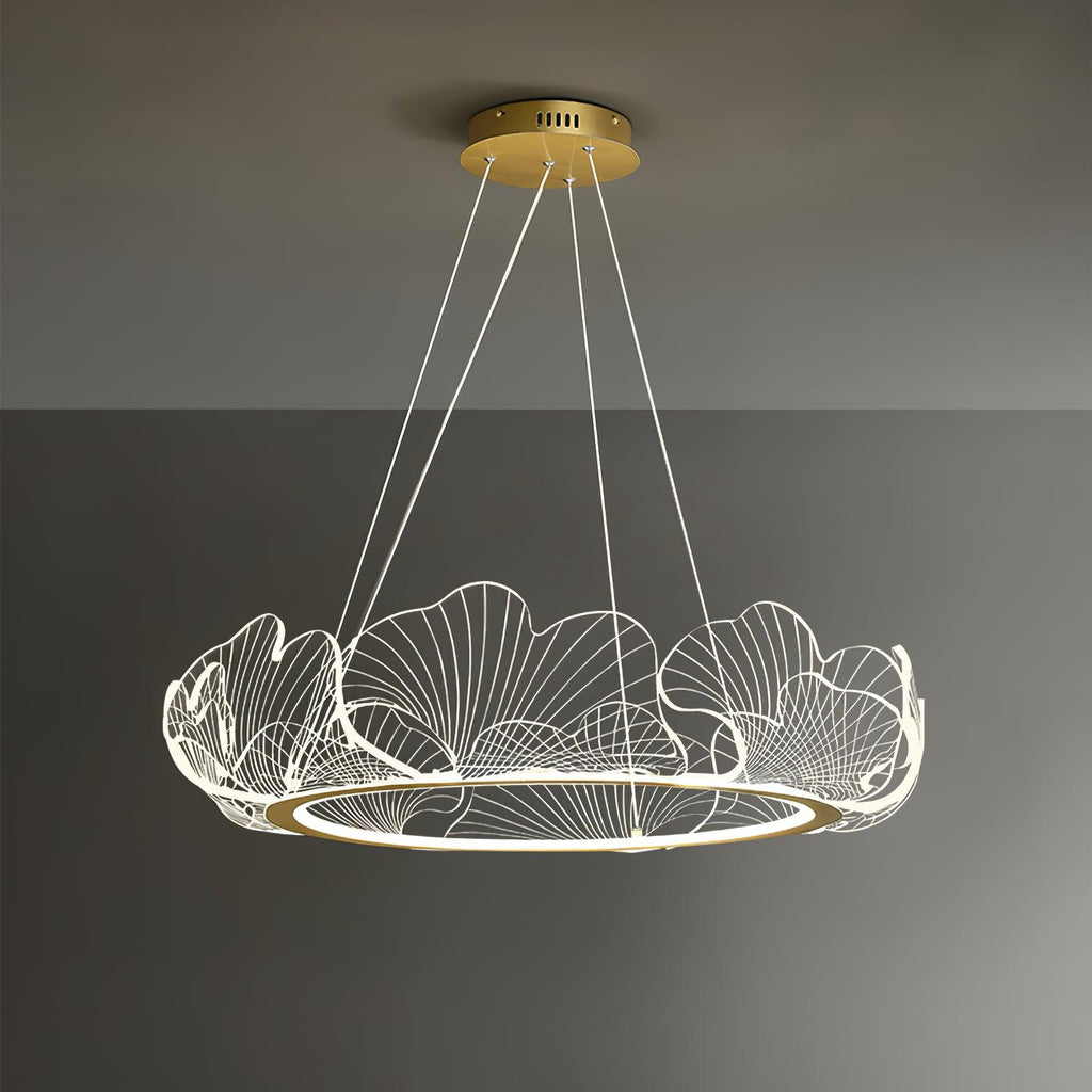 Leaf-Shaped LED Chandelier | Gold Finish, Dimmable & Ideal for Living Room or Kitchen