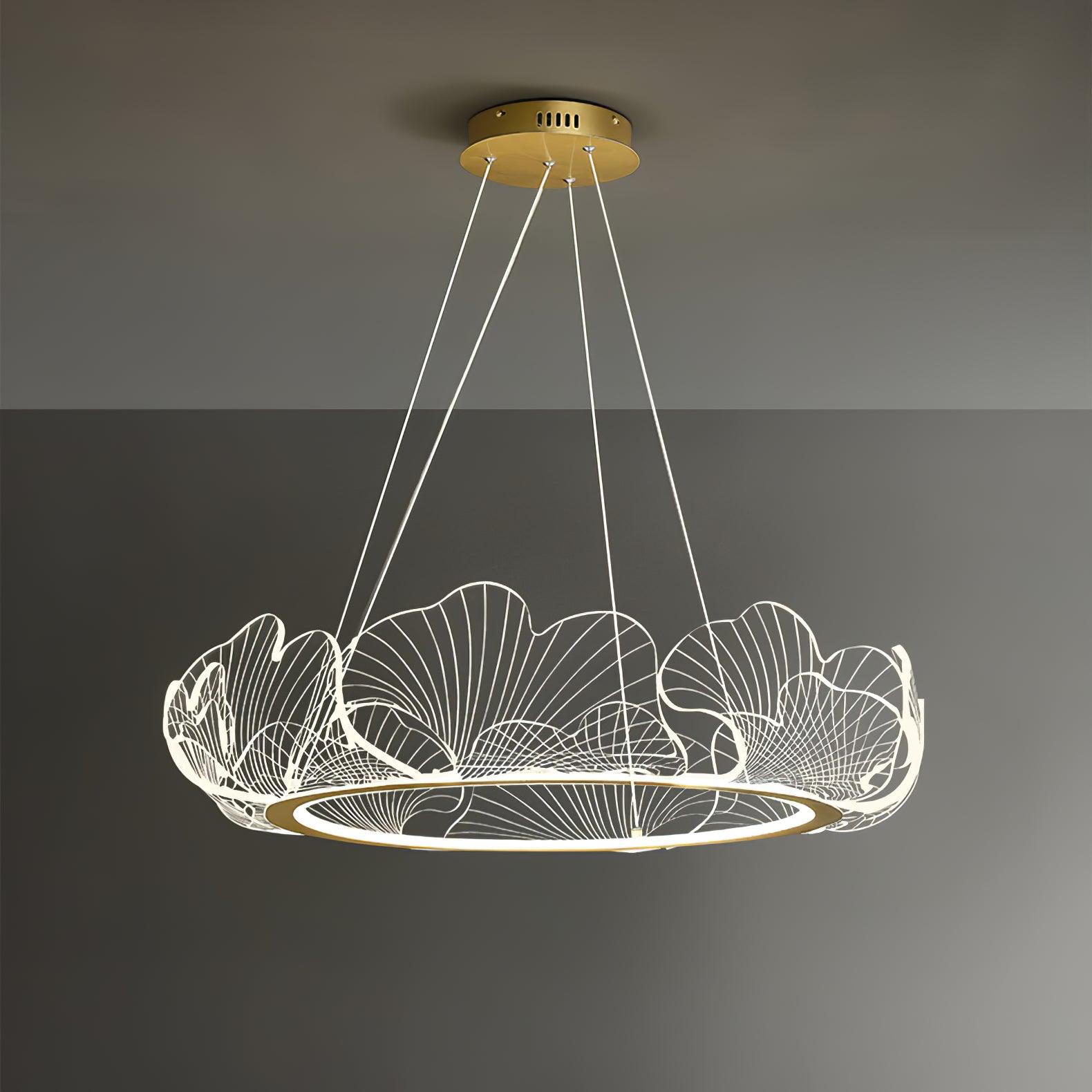 Leaf-Shaped LED Chandelier | Gold Finish, Dimmable & Ideal for Living Room or Kitchen