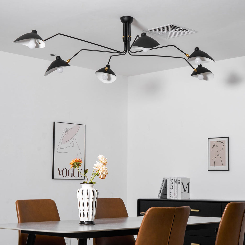 LED Ceiling Light Fixture - Serge Mouille Style - Adjustable Arm Design for Living Room & Modern Interiors