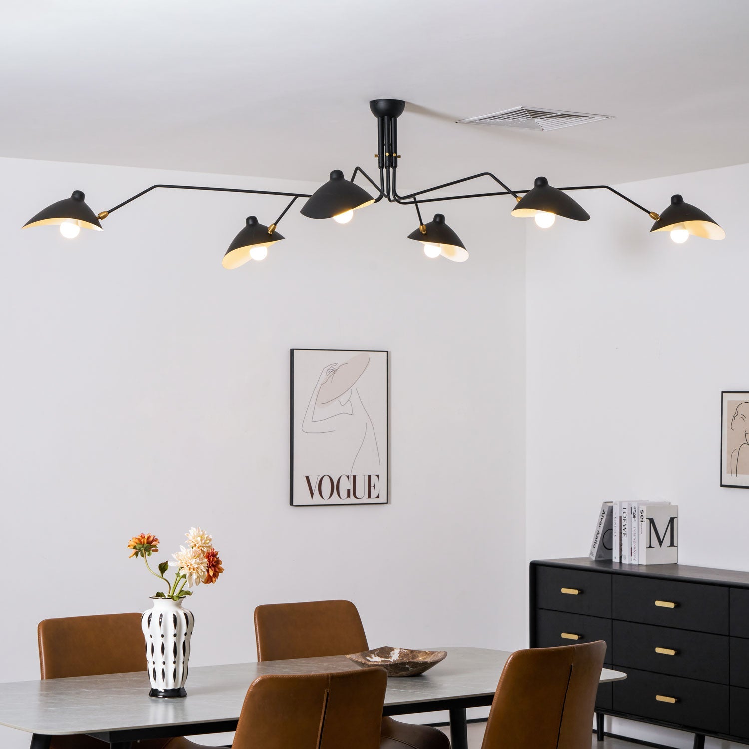 LED Ceiling Light Fixture - Serge Mouille Style - Adjustable Arm Design for Living Room & Modern Interiors