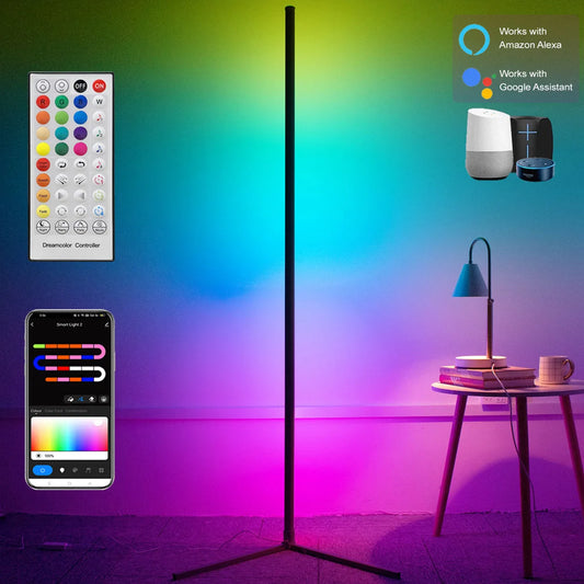 Smart 160cm RGB Dimmable Corner Floor Lamp for Bedroom, Gaming & Living Room Mood Lighting with Alexa Control