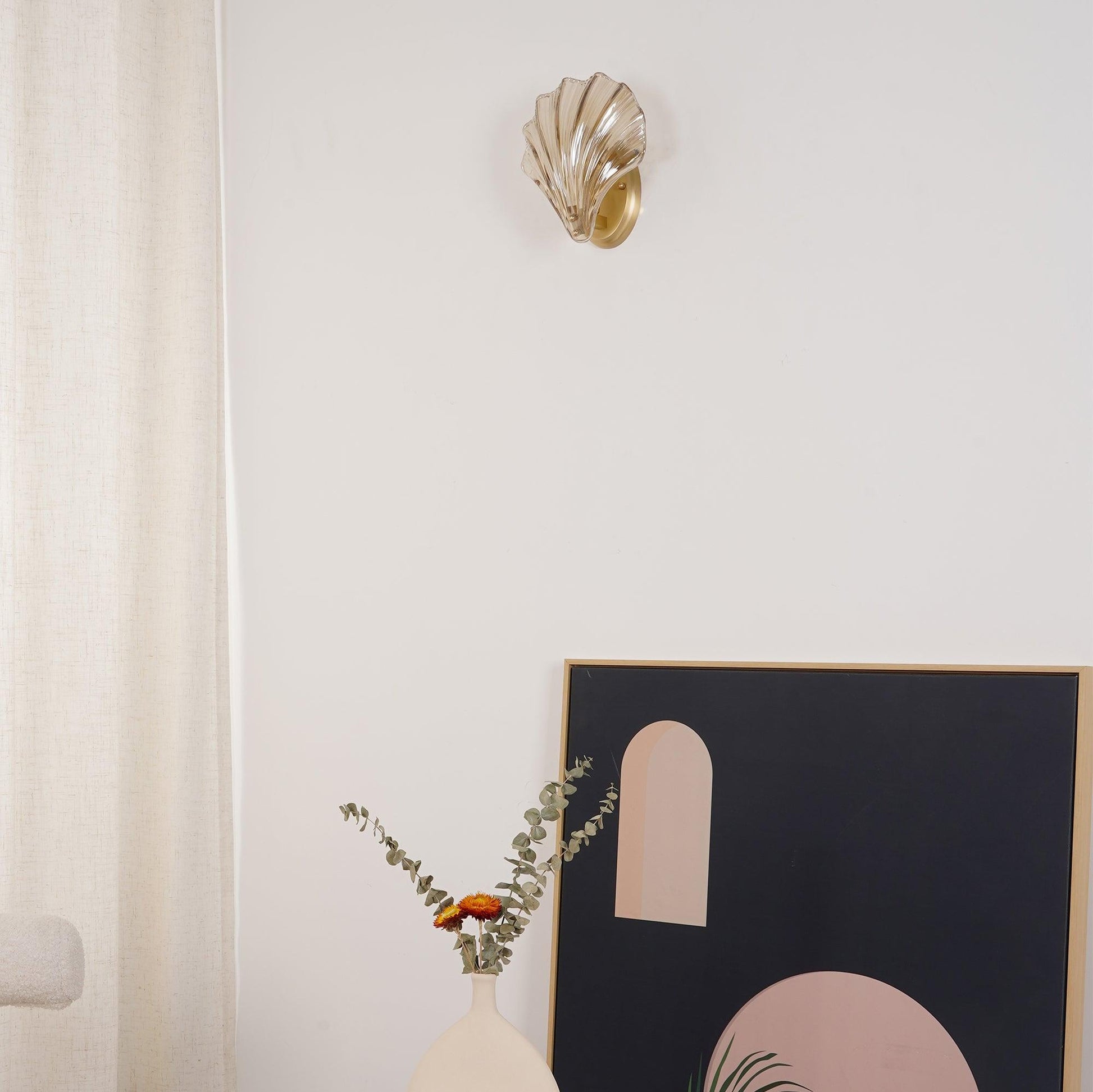 Shell Wall Light | Brass Finish, Amber & Clear Shade | Ideal for Indoor Spaces