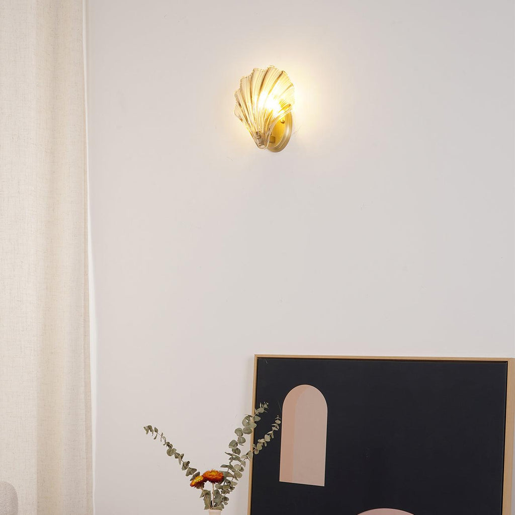 Shell Wall Light | Brass Finish, Amber & Clear Shade | Ideal for Indoor Spaces
