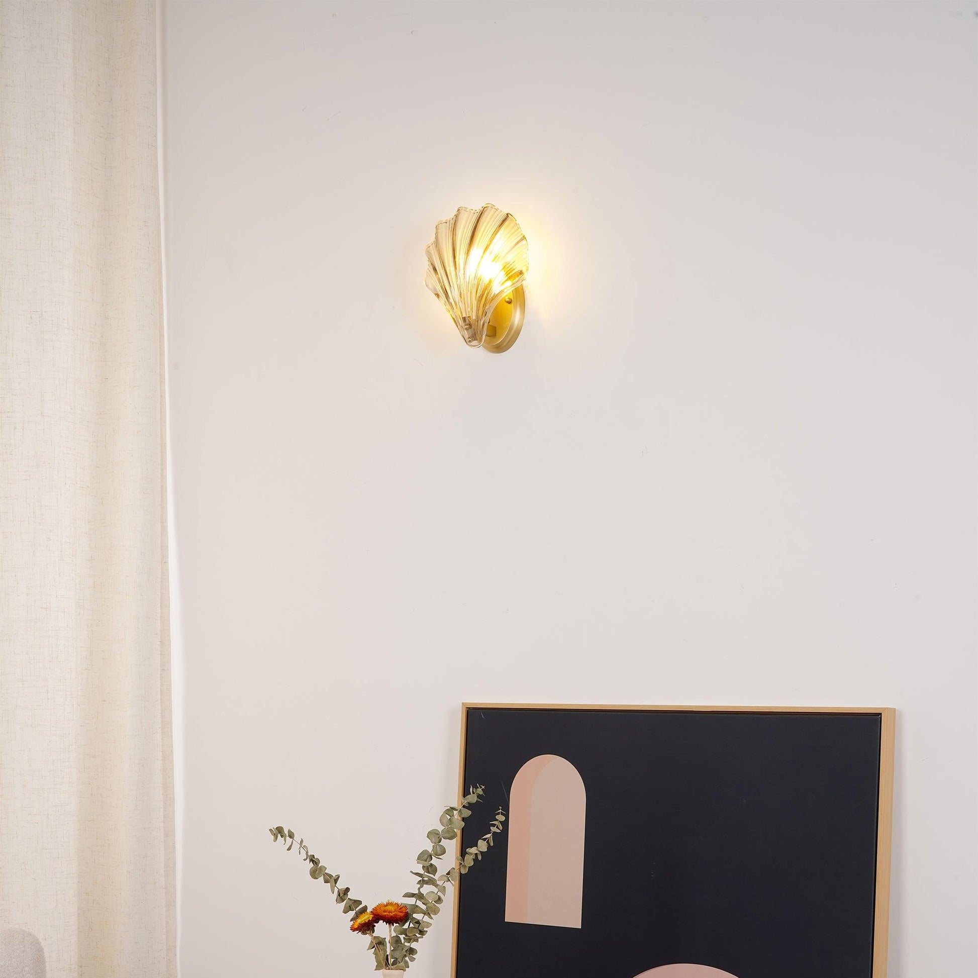 Shell Wall Light | Brass Finish, Amber & Clear Shade | Ideal for Indoor Spaces