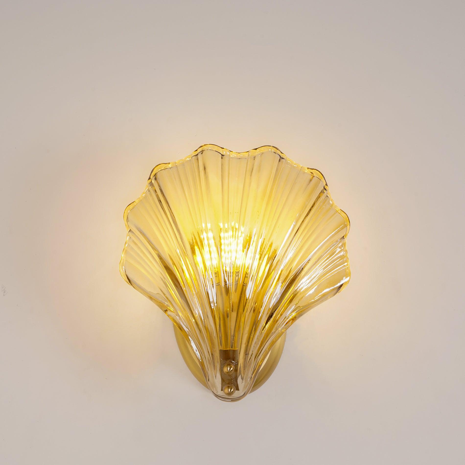 Shell Wall Light | Brass Finish, Amber & Clear Shade | Ideal for Indoor Spaces