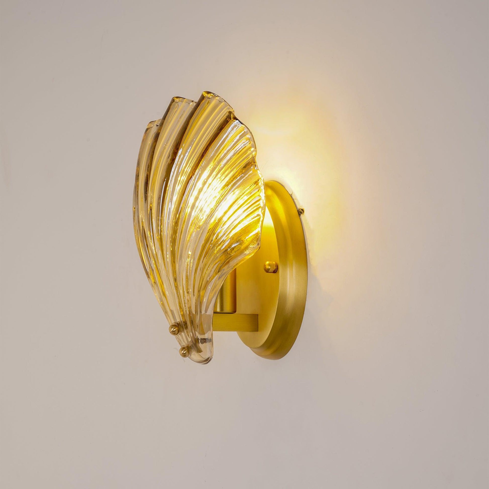 Shell Wall Light | Brass Finish, Amber & Clear Shade | Ideal for Indoor Spaces